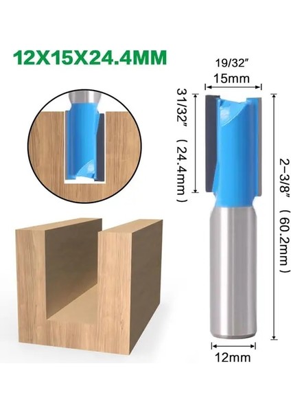 12X15X24.4 mm 1 Adet 12MM Shank 2 Flüt Düz Uç Ağaç Işleme Araçları Yönlendirici Bit Ahşap Tungsten Karbür Parmak Freze Freze Kesicisi (Yurt Dışından)