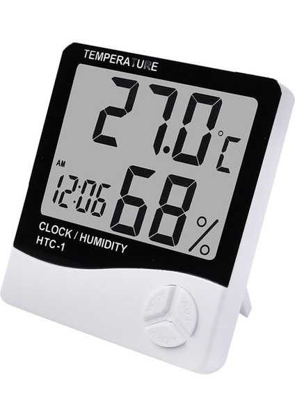 Htc-1 LCD Dijital Termometre Higrometre Elektronik Sıcaklık Nem Ölçer Hava Istasyonu Saat Kapalı Dış Mekan Oda Termometresi (Yurt Dışından)