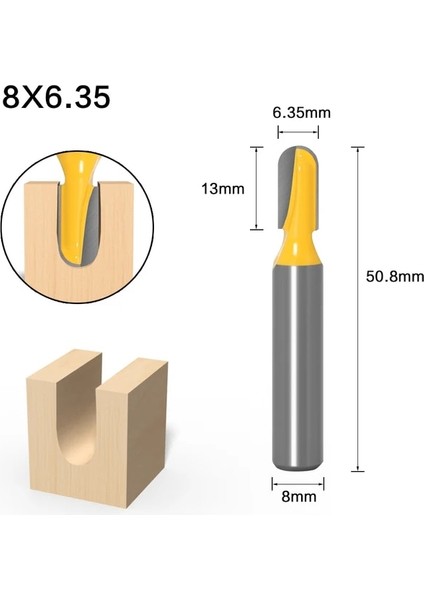 8x6.35 1 Pc 8mm Shank Freze Ucu Karbür Freze Aracı Uzun Bıçak Yuvarlak Burun Bit Çekirdek Kutusu Yönlendirici Bit (Yurt Dışından)