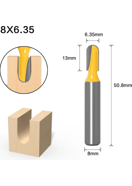 8x6.35 1 Pc 8mm Shank Freze Ucu Karbür Freze Aracı Uzun Bıçak Yuvarlak Burun Bit Çekirdek Kutusu Yönlendirici Bit (Yurt Dışından)