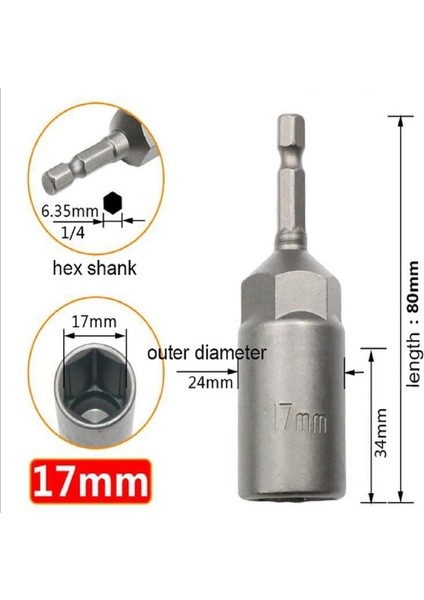 17MM 1 Adet Tornavida Uçları 80MM Uzunluk 14 Hex Hex Soketler 5.5-17MM Sürücü Magne Soket Darbe Somun Cıvata Matkap Uçları Tornavidalar Bit (Yurt Dışından)