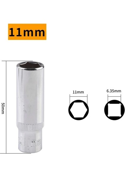 11MM 1 Adet 1/4 ''hex Soket Adaptörü 4-14MM Derin Cırcır Anahtarı Kafa 50MM Uzunluk Darbeli Sürücü El Aletleri Araba Tamir Aksesuarları (Yurt Dışından)
