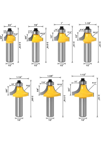 12 x R11.1 1 Adet 0.5in 12MM Shank Köşe Yuvarlak Yönlendirici Bit Ahşap Ağaç Işleme Aracı Için Rulman ile Tungsten Karbür Freze Kesici (Yurt Dışından) modelleri