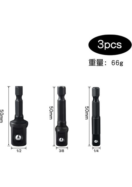 Kısa 3 Adet Darbe Soket Adaptörü 1/4 3/8 1/2 Inç Somun Sürücü Soketleri Hex Shank Uzatma Tornavida Kolu Aracı (Yurt Dışından)