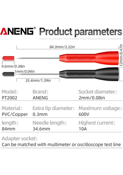1 Çift Klip 1mm Pin Yalıtım Delme Iğnesi Tahribatsız Multimetre Test Probu 10A 600 V 2mm Test Ucu Vichy Fluke Ucu Prob (Yurt Dışından)
