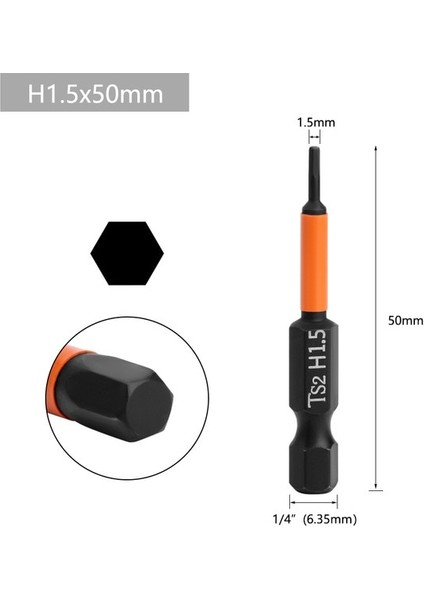 H1.5X50MM Tornavidalar Shank Matkap Tornavida Lokma Anahtar Altıgen Bit Allen Bit Bit Elektrik Uçları Tornavida Seti 1/4 "manyetik (Yurt Dışından)