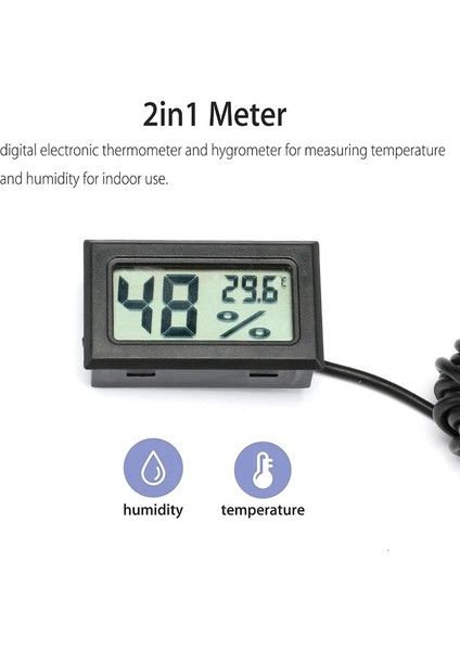 Telli Mini Dijital LCD Termometre Higrometre Sıcaklık Kapalı Uygun Nem Sıcaklık Sensörü Ölçer Ölçer Aletler Kablo (Yurt Dışından)