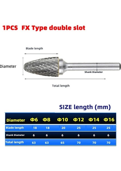 6 mm Fx Tipi 1 Adet Kafa Tungsten Karbür Döner Dosya Aracı Noktası Çapak Kalıp Öğütücü Aşındırıcı Aletler 6 mm Shank Matkap Freze Oyma Ucu Araçları (Yurt Dışından)