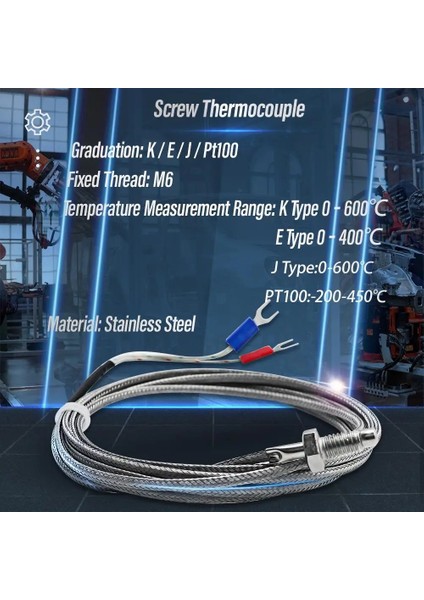 M6 Tip K 5m Konu M6 Vidalı Prob Sıcaklık Sensörü Termokupl Kje PT100 Tip 0-400°C 1/2/3/4/5m Uzun Kablo Pıd Kontrol Termometresi (Yurt Dışından)