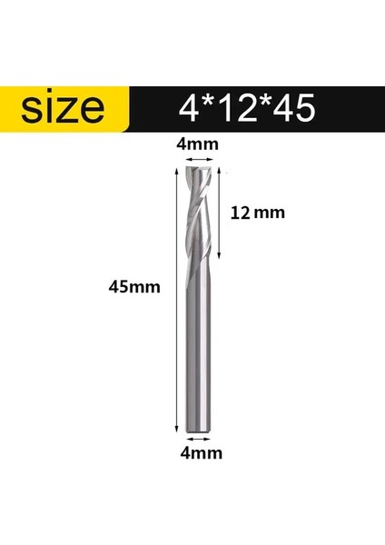 4X12X45 Vsharp 2 Flüt Spiral Uçlu Değirmen Cnc Gravür Yönlendirici Bit Düz Burun Upcut Freze Kesicisi Aracı Karbür Uçları Ahşap Mdf Pvc (Yurt Dışından)