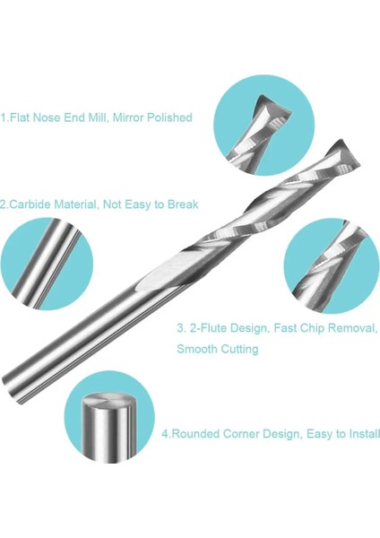4X12X45 Vsharp 2 Flüt Spiral Uçlu Değirmen Cnc Gravür Yönlendirici Bit Düz Burun Upcut Freze Kesicisi Aracı Karbür Uçları Ahşap Mdf Pvc (Yurt Dışından)