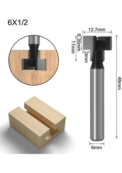 6X12.7MM 1/4 Inç Shank 6/8mm T-Yuvası Kesici Ağaç Işleme Yönlendirici Bit Seti Anahtar Deliği Bit T Planya Freze Kesicisi Yönlendirici Çilek Ahşap (Yurt Dışından)
