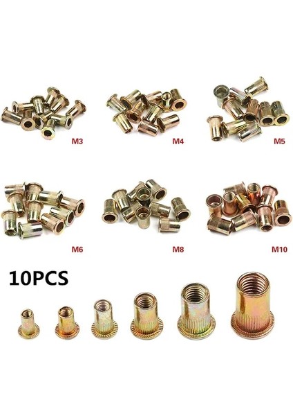 10 Adet M3 M4 M5 M6 M8 M10 Düz Kafa Perçin Somun Seti Somun Ekleme Kapağı Kaplama Çinko Kaplama Karbon Çelik Dişli Perçin Somunu Perçin Aracı (Yurt Dışından)