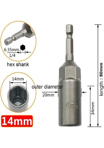 14MM 1 Adet Tornavida Uçları 80MM Uzunluk 14 Hex Hex Soketler 5.5-17MM Sürücü Magne Soket Darbe Somun Cıvata Matkap Uçları Tornavidalar Bit (Yurt Dışından)