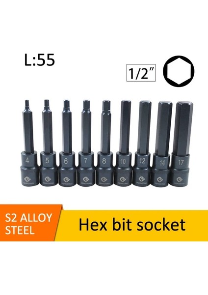 1 Pc Hex 55MM H6 1/2 "sürücü Altıgen Bit Soket Tornavida Anahtarı Seti Matkap Ucu Adaptörü H4 H5 H6 H7 H8 H10 H12 H14 H17 Tornavida Araçları Için (Yurt Dışından)