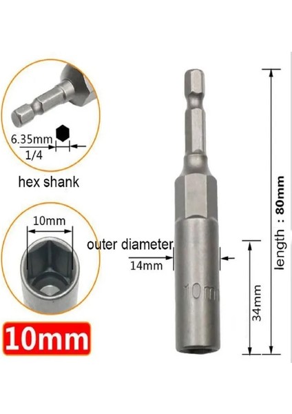 10MM 1 Adet 80MM Uzunluk 14 Altıgen Sürücü Manyetik Soket Darbe Somun Cıvata HRC60 Matkap Uçları Üzerinde Vidalar Sertliği Emer (Yurt Dışından)