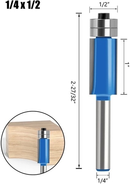 6.35X12.7 Çap 1/4'' 5/16'' 3/8''1/2'' Freze Ucu 6mm1/4'' Shank Flush Trime Bit, Iki Barings ile Ahşap Kesme Kesiciler Için Freze Uçları (Yurt Dışından)