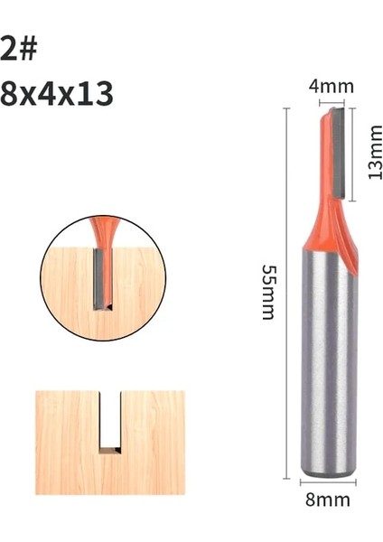8X4X13 Yusun 8 mm Shank Düz Bit Yönlendirici Bit Ağaç Işleme Freze Kesicisi Ahşap Bit Yüz Değirmeni Karbür Kesici Uç Freze (Yurt Dışından)
