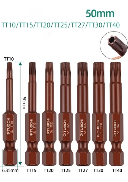 T40 1 Adet 50MM Uzun 6 Nokta Torx Elektrikli Tornavida Uçları 1/4 Hex Shank Manyetik Delikli S2 Çelik Tornavida Bit Seti T10-T40 (Yurt Dışından)