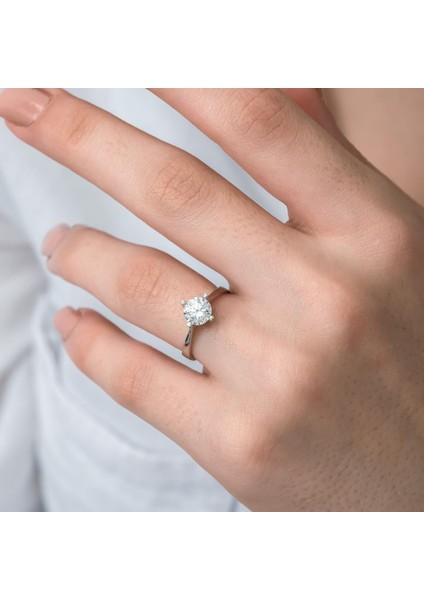 Swarovski Taşlı Gümüş Tektaş Yüzük