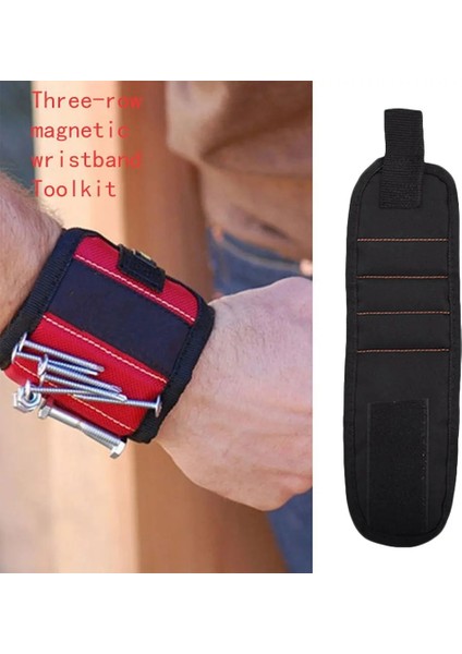 Siyah 1 Adet Üç Sıralı Manyetik Bileklik Yeni Güçlü Manyetik Bileklik Taşınabilir Alet Çantası Vida Çivi Somun Cıvata Matkap Ucu Tamir Kiti (Yurt Dışından) fiyatları