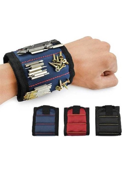 Siyah 1 Adet Üç Sıralı Manyetik Bileklik Yeni Güçlü Manyetik Bileklik Taşınabilir Alet Çantası Vida Çivi Somun Cıvata Matkap Ucu Tamir Kiti (Yurt Dışından) modelleri
