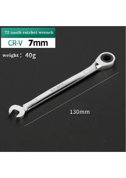 7mm Çift Kafalı Cırcır Anahtarı Cr-V 72 Diş Tersinir Cırcır Kombinasyonu Metrik Anahtar Diş Dişli Tork ve Lokma Anahtar (Yurt Dışından)