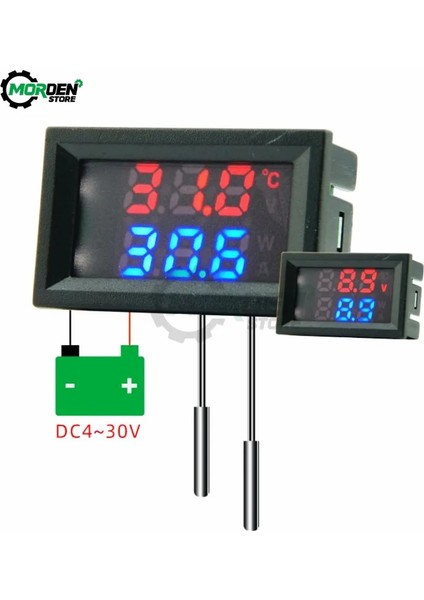 F DC4-30V 5V 12V 0.28 Inç LED Ekran Çift Ntc 10K 3950 Voltmetre Dijital Sıcaklık Sensörü Termometre Ntc Prob Kablosu (Yurt Dışından)