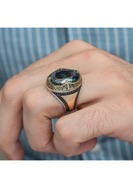 Oval Mistik Topaz Taşlı 925 Gümüş Erkek Yüzük modelleri