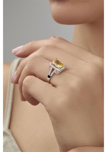 Sitrin Taşlı Baget Gümüş Bayan Yüzük