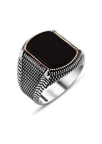Kare Siyah Oniks Taşlı 925 Gümüş Erkek Yüzük modelleri