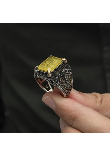 Sarı Paraiba Has Taşlı 925 Gümüş Erkek Yüzük fiyatları