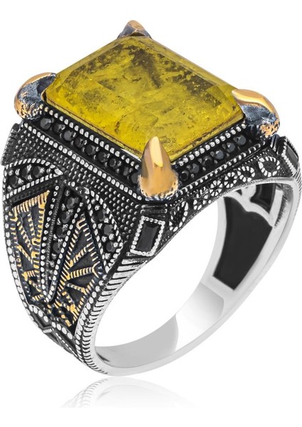 Sarı Paraiba Has Taşlı 925 Gümüş Erkek Yüzük modelleri