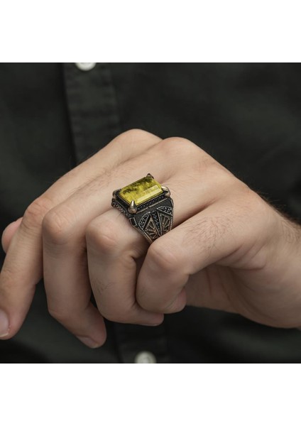 Sarı Paraiba Has Taşlı 925 Gümüş Erkek Yüzük indirimleri