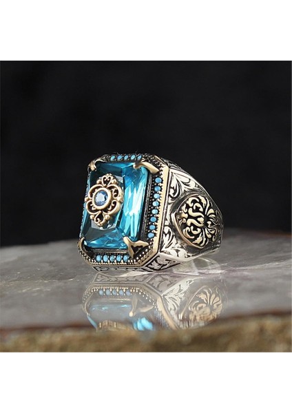 Mavi Zirkon Taşlı Gümüş Yüzük