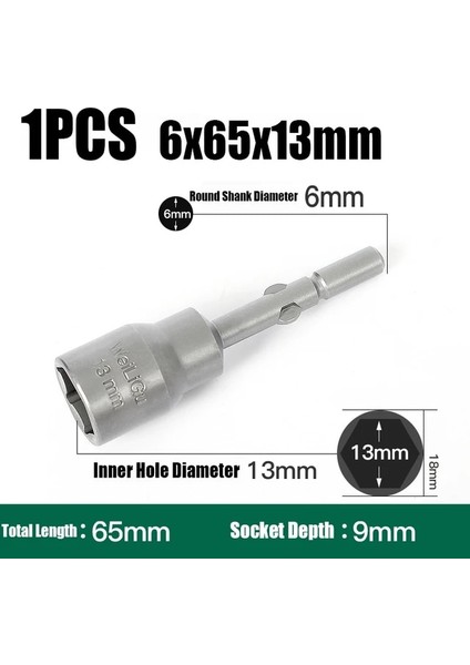 6X65X13MM 1 Adet 4MM-19MM Darbeli Altıgen Soket 6mm Yuvarlak Şaft Vida Somun Sürücü Allen Anahtarı 802 Elektrikli Tornavida Matkap Ucu Adaptör Soketi Kiti (Yurt Dışından)