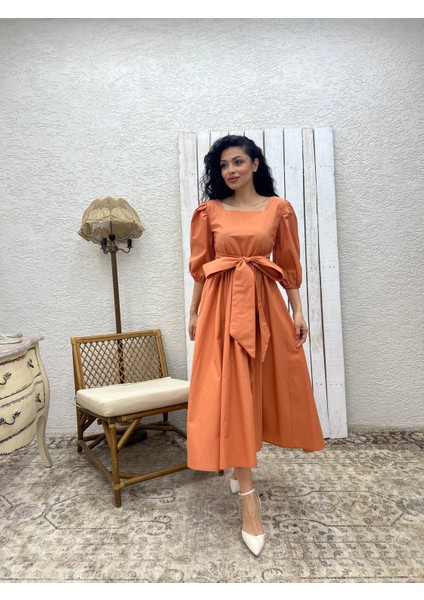 Somon Uzun Fiyonklu Kloş Poplin Elbise fiyatları