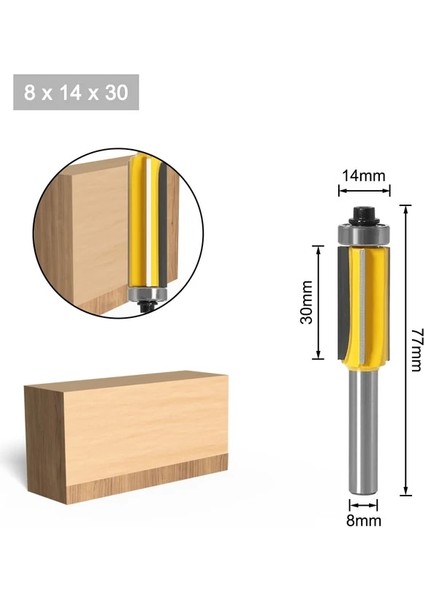 8X14X30-Z4 1 Adet 8 Shank Uzun Bıçak Gömme Bit Gömme Trim Yönlendirici Bit Uç Rulman Ağaç Işleme Kesme Aleti (Yurt Dışından)
