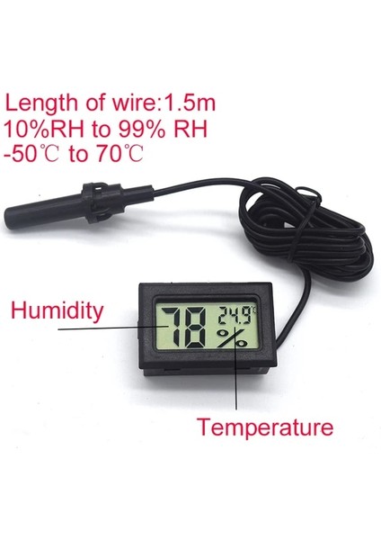 Telli Mini Dijital LCD Termometre Higrometre Sıcaklık Kapalı Uygun Nem Sıcaklık Sensörü Ölçer Ölçer Aletler Kablo (Yurt Dışından)