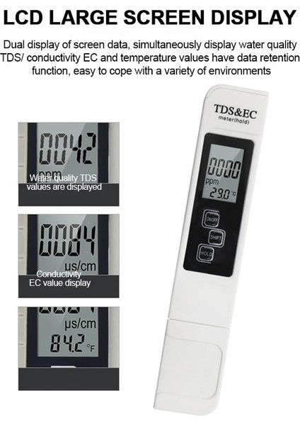 Beyaz Arka Işıksız 3'ü 1 Arada Dijital Tds Ec Su Kalitesi Test Kalemi 0-9990 Çok Fonksiyonlu Içme Suyu Saflık Sıcaklık Ölçer Temp Ppm Test Cihazı (Yurt Dışından) indirimleri
