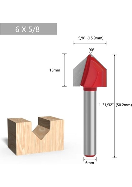 6X15.9MM Lavıe 6mm 1/4 Sap 90 V Tipi Planya Kesici Oyma Kanal Açma Araçları Yönlendirici Bit Seti Emniyet Freze Kesiciler (Yurt Dışından)