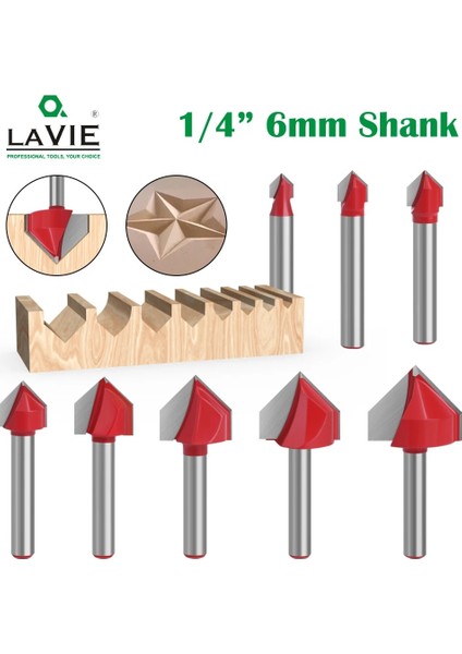 6X15.9MM Lavıe 6mm 1/4 Sap 90 V Tipi Planya Kesici Oyma Kanal Açma Araçları Yönlendirici Bit Seti Emniyet Freze Kesiciler (Yurt Dışından) fiyatları