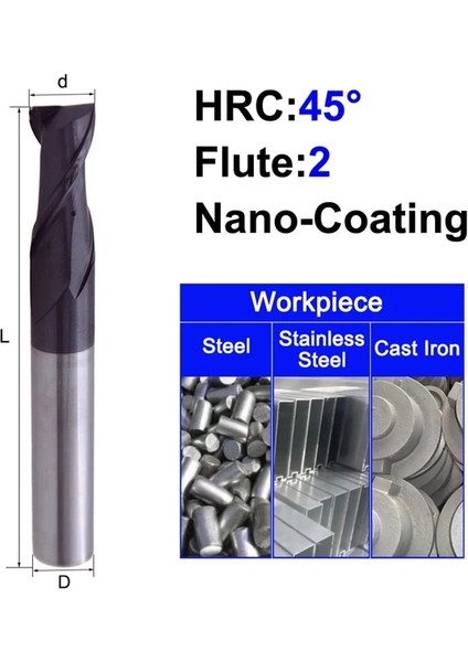 3X4X50L 2F45C Mosask 1 Adet 4 Flüt HRC65 HRC55 HRC45 2 Flüt Tungsten Çelik Cnc Kesme Aletleri Alaşım Karbür Freze (Yurt Dışından)