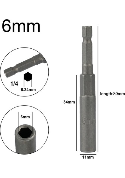 6mm 1 Adet 1/4 "hex Tahrik Soketi Darbe Somun Cıvata Matkap Uçları Kol Nozulları Adaptörü 80MM Uzunluk Tornavida Ucu El Aletleri (Yurt Dışından)