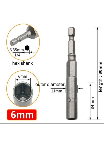6mm 1 Adet 1/4 "hex Tahrik Soketi Darbe Somun Cıvata Matkap Uçları Kol Nozulları Adaptörü 80MM Uzunluk Tornavida Ucu El Aletleri (Yurt Dışından) indirimleri