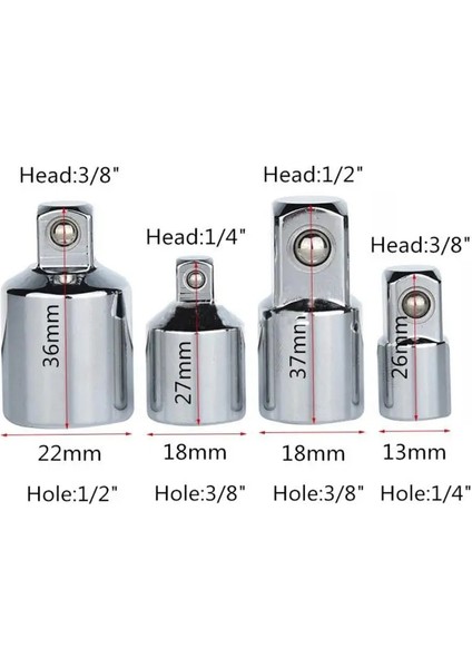 01 Cırcır Anahtar Soket Dönüştürücü Kafa Kol Adaptörü 1/2" Büyük Uç 3/8" Uç 1/4" Çelik - 1/4" - 1/2" - 3/8" (Yurt Dışından)