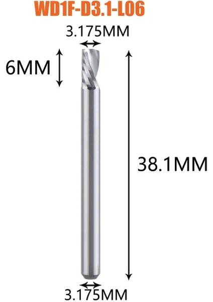 WD1F-D3.1-L06 1 Adet Aaaaa Tek Flüt Spiral Uçlu Değirmen 3.175 Saplı Spiral Alüminyum Değirmen Cnc 3D Gravür Oyma Ucu Ağaç Işleme Için Aşağı Kesim (Yurt Dışından)