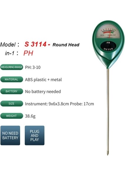 Ph -S3114 Otomatik 5-In-1 Pot Toprak Test Cihazı Ph Analiz Cihazı Termometre Nem Asitliği Ph Bahçe Tesisi Toprak Ph Için Nem Doğurganlığı (Yurt Dışından)