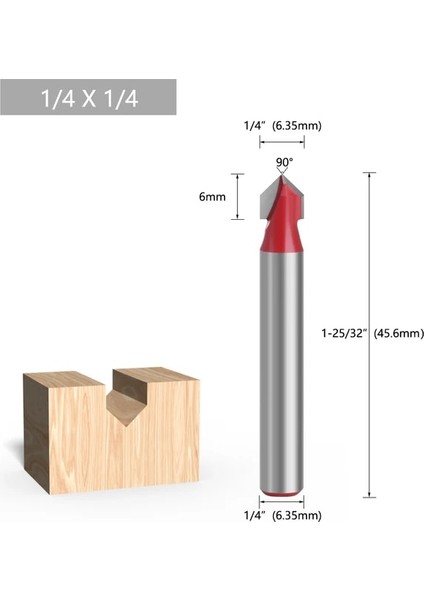 01 1 Adet 1/4 "6.35MM 6mm Shank Freze Kesicisi Ahşap Oyma 90 V Tipi Planya Kesici Oyma Kanal Açma Araçları Yönlendirici Bit Seti Güvenlik (Yurt Dışından)