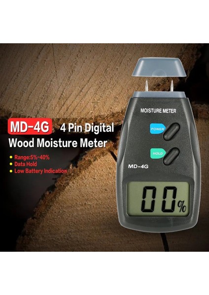 Md-4g 4 Pins Dijital LCD Ekran Ahşap Nem Nem Ölçer Analizörü Higrometre Kereste Nem Dedektörü Test Cihazı Aralığı 5% - 40% (Yurt Dışından)